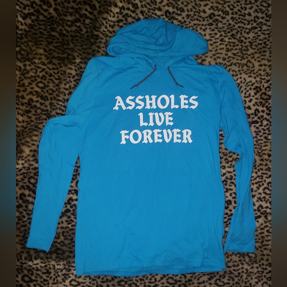 A**holes Live Forever Unisex Long Sleeve Shirt W/ Hoodie L Punk Skater ALF